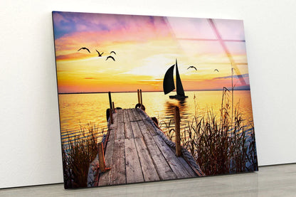 Wooden Pier & Boat Lake UV Direct Aluminum Print Australian Made Quality