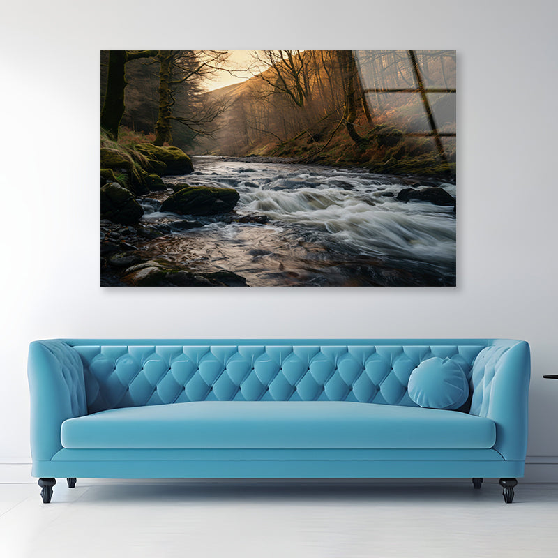 The River Flows through the Mountains of Wales Acrylic Glass Print Tempered Glass Wall Art 100% Made in Australia Ready to Hang - Bella Home Decor