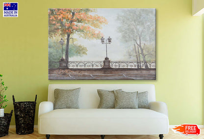 Street Lamps, Trees, Park Oil Paint Wall Art Limited Edition High Quality Print