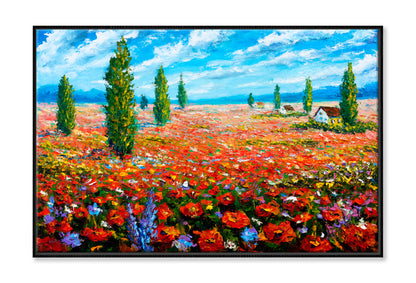 Flower Painting Field of Red Poppies Wall Art Limited Edition High Quality Print Canvas Box Framed Black