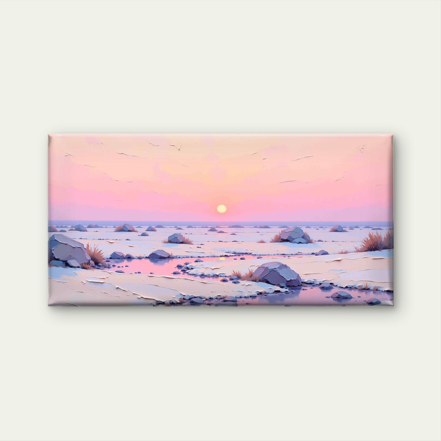 Pink Winter Sunset Horizon Wall Art Canvas Office Home Room Framed 120x60 cm - Bella Home Decor