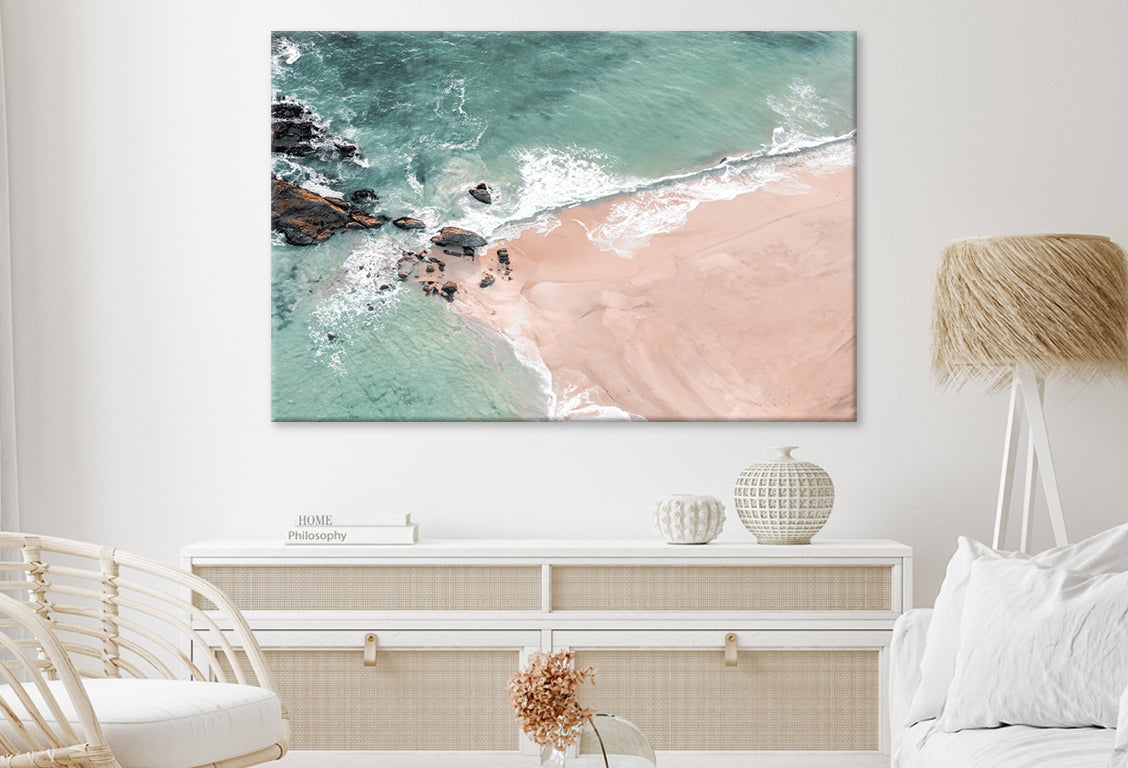 Beach Top View With Rocks Stunning Design Print 100% Australian Made