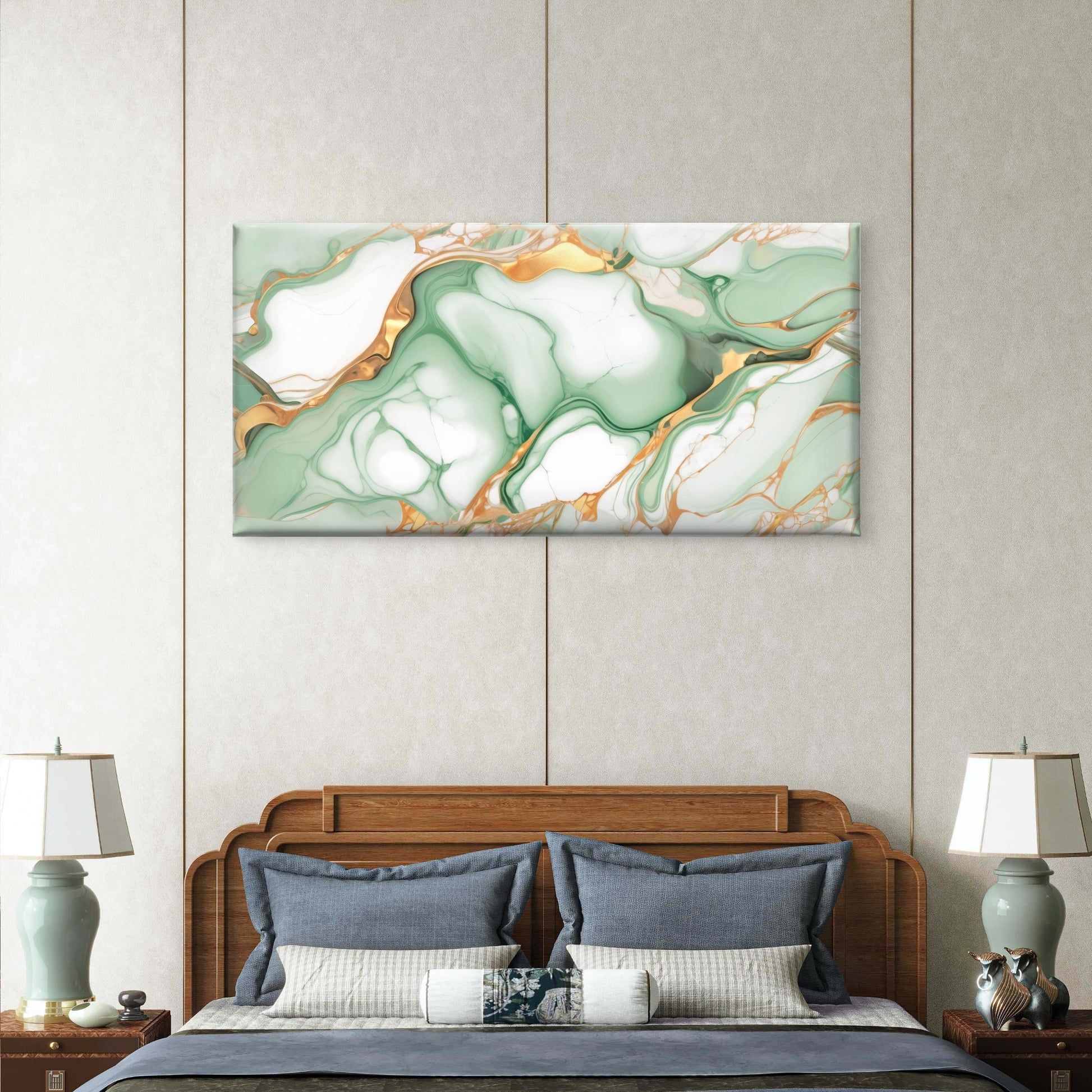 Emerald Green & Gold Liquid Marble Wall Art Canvas Office Home Room Framed 120x60cm - Bella Home Decor