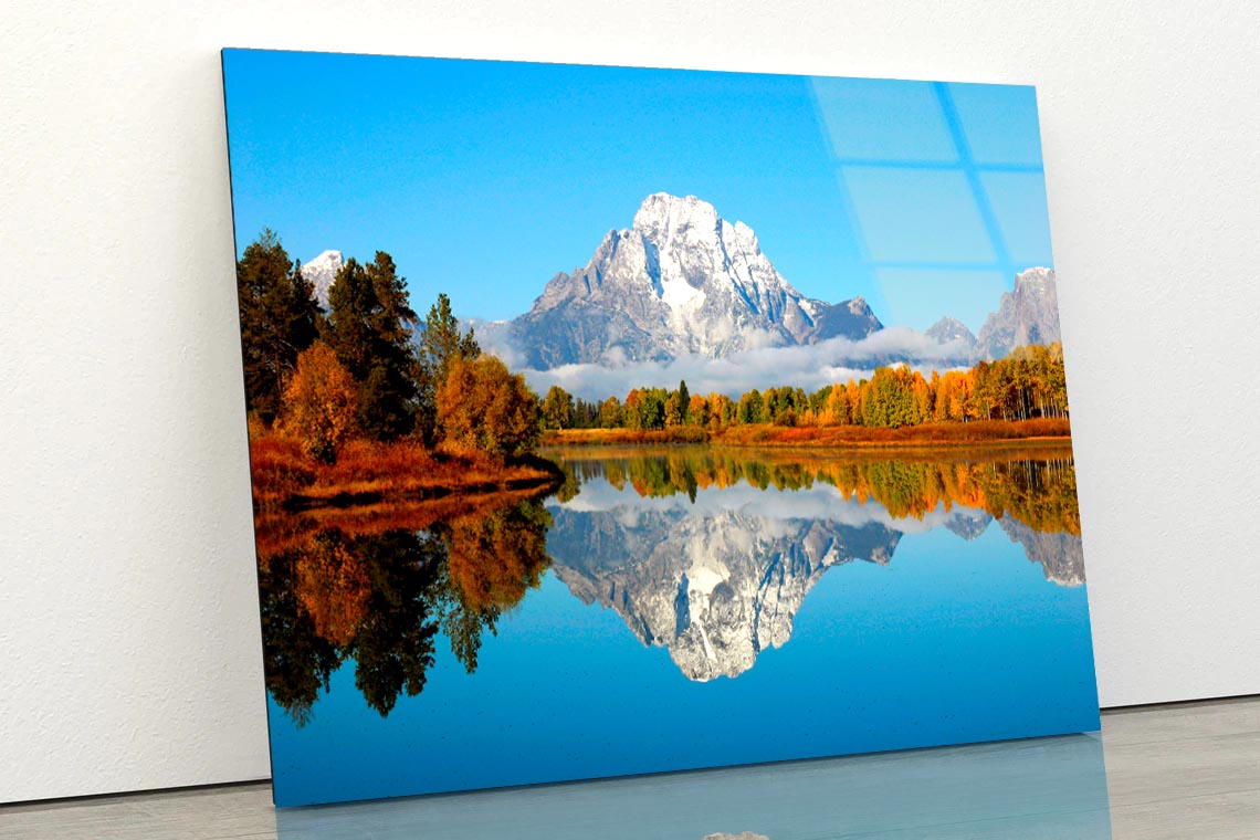 Mountain Is Reflected in A Lake Acrylic Glass Print Tempered Glass Wall Art 100% Made in Australia Ready to Hang - Bella Home Decor