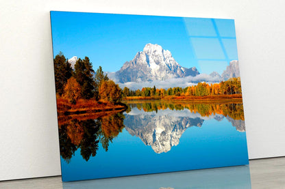 Mountain Is Reflected in A Lake Acrylic Glass Print Tempered Glass Wall Art 100% Made in Australia Ready to Hang - Bella Home Decor
