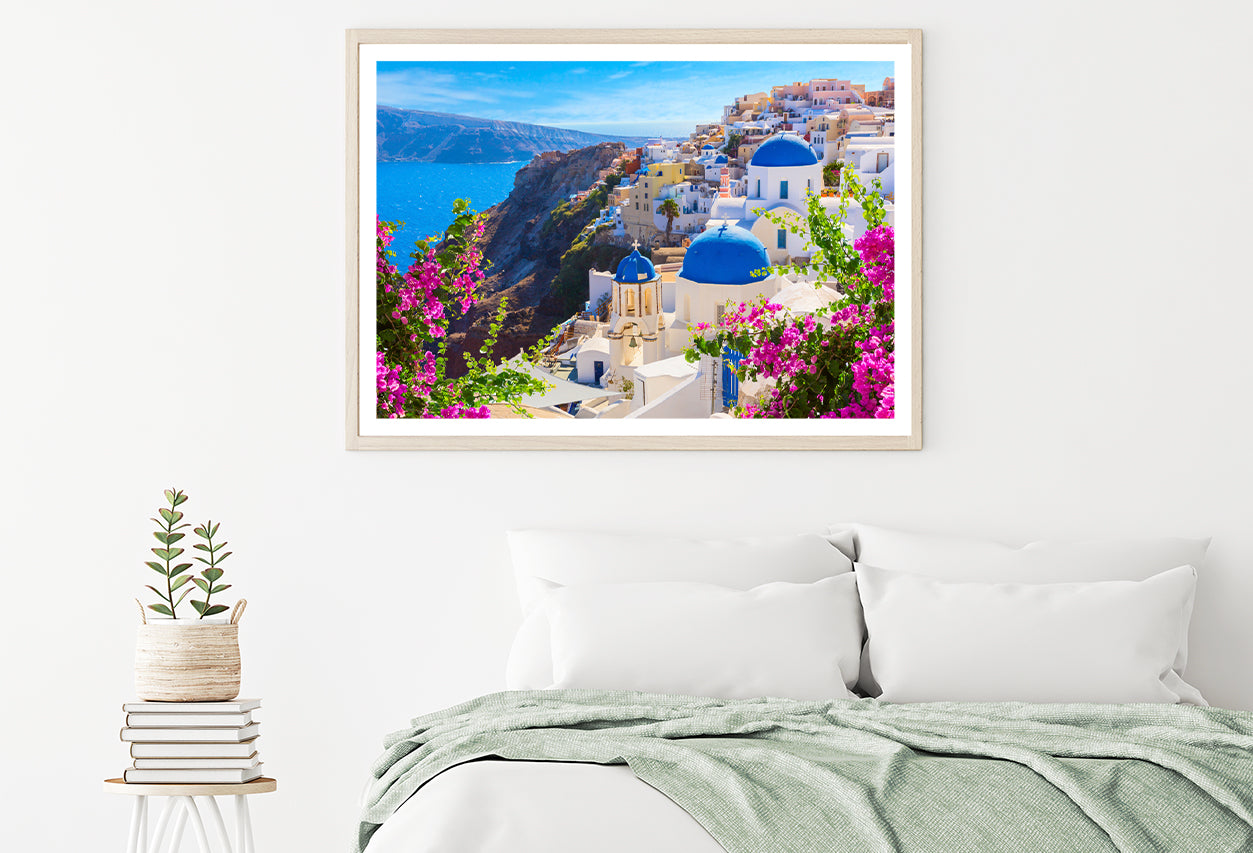 Buildings of Oia Town and Flowers Home Decor Premium Quality Poster Print Choose Your Sizes - Bella Home Decor