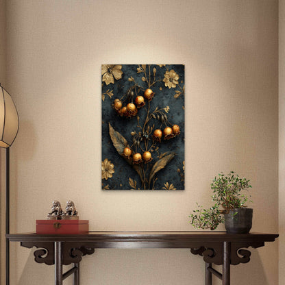Gold Floral Lily Flower Botanical Dark 40x60cm Metal Print Ready to Hang