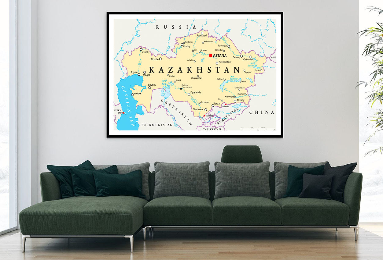 Kazakhstan Political Map with Capital Astana Home Decor Premium Quality Poster Print Choose Your Sizes