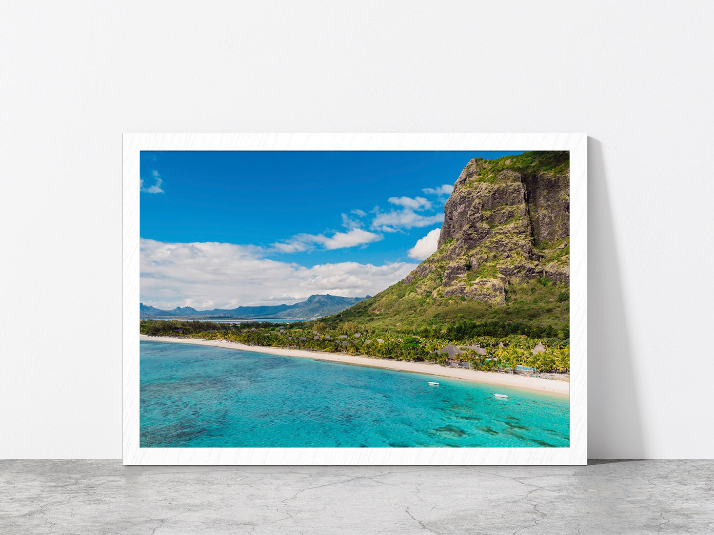 Le Morne Mountain Ocean & Beach Glass Framed Wall Art, Ready to Hang Quality Print Without White Border White