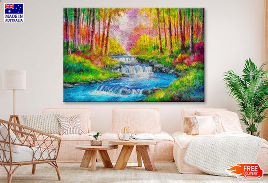 Painting Of a Colorful Waterfall Wall Art Limited Edition High Quality Print