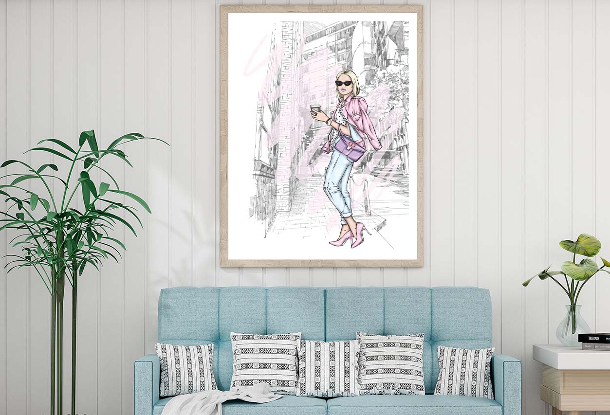 Pink Girl With Fashion Store Design Home Decor Premium Quality Poster Print Choose Your Sizes