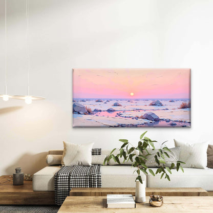 Pink Winter Sunset Horizon Wall Art Canvas Office Home Room Framed 120x60 cm - Bella Home Decor
