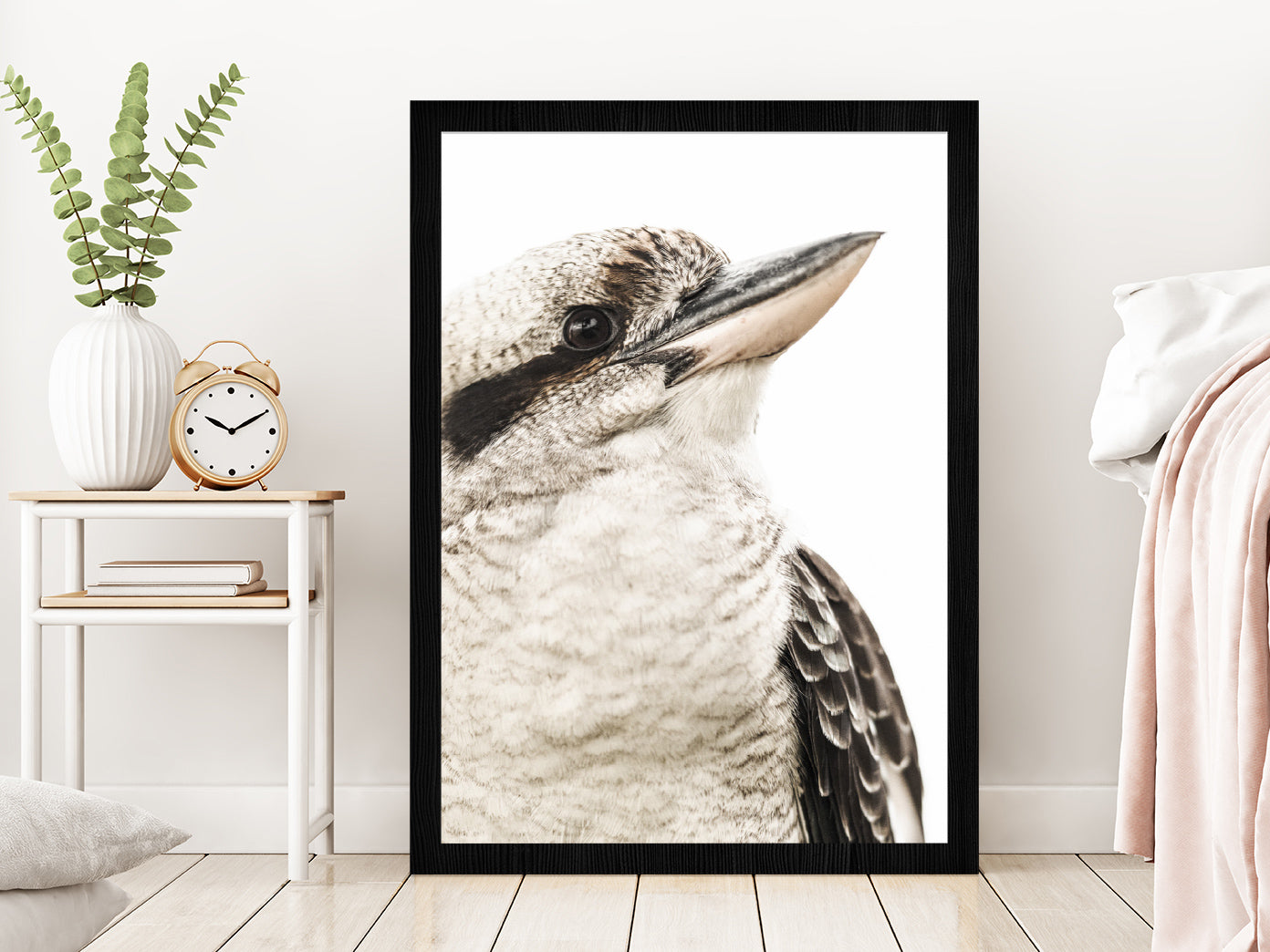 Kookaburra Bird Closeup Side View Photograph Glass Framed Wall Art, Ready to Hang Quality Print Without White Border Black