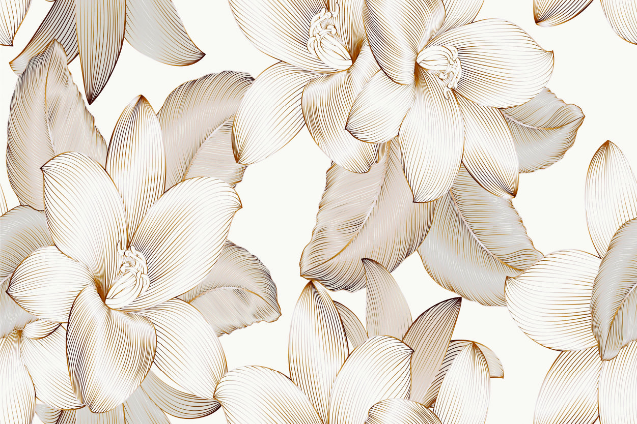 Luxury White and Gold Magnolia Floral Seamless Pattern Wall Art Decor 100% Australian Made