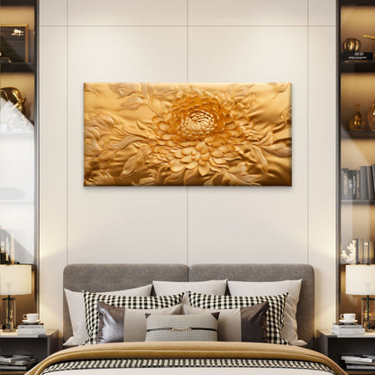 Modern Flowers Luxury Gold Floral Wall Art Canvas Office Home Framed 120x60cm