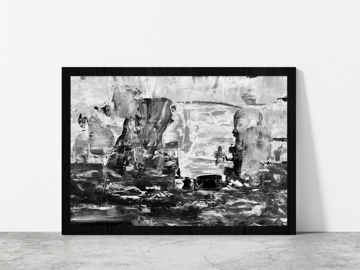 B&W Abstract Modern Acrylic Glass Framed Wall Art, Ready to Hang Quality Print Without White Border Black