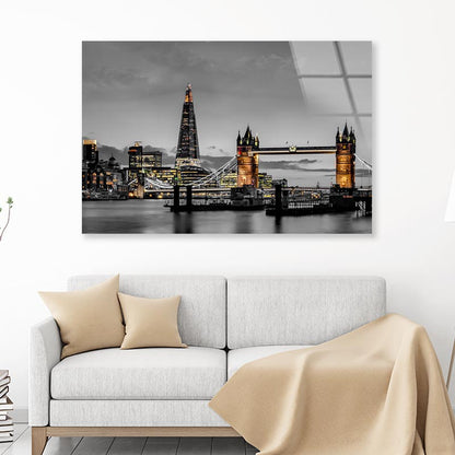 B&W London Bridge & City Acrylic Glass Print Tempered Glass Wall Art 100% Made in Australia Ready to Hang