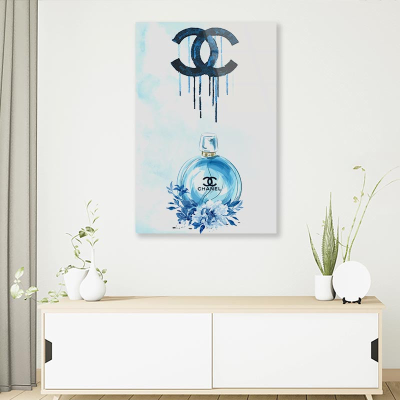 Luxury Blue Colored Perfume with Flowers 3D Design Acrylic Glass Print Tempered Glass Wall Art 100% Made in Australia Ready to Hang