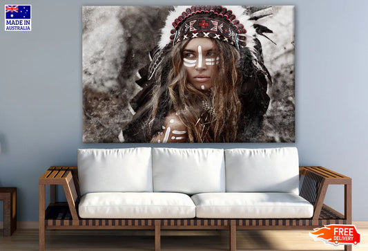 Young Indian Warrior With Feather Headdress Photograph 90x60cm Print 100% Australian Made