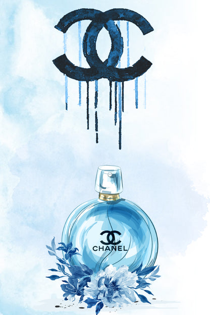 Luxury Blue Perfume with Flowers Design Home Decor Premium Quality Poster Print Choose Your Sizes