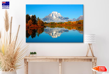 Mountain Is Reflected in A Lake  Wall Art Decor 100% Australian Made - Bella Home Decor