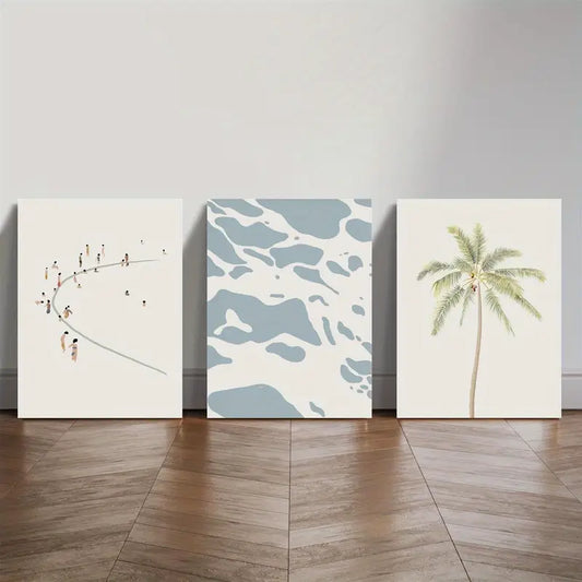 3pcs Abstract Palm Trees, Minimalist Beach Wall Art Set Canvas Framed 50x70cm - High Quality Print 100% Australian Made Wall Canvas Ready to Hang