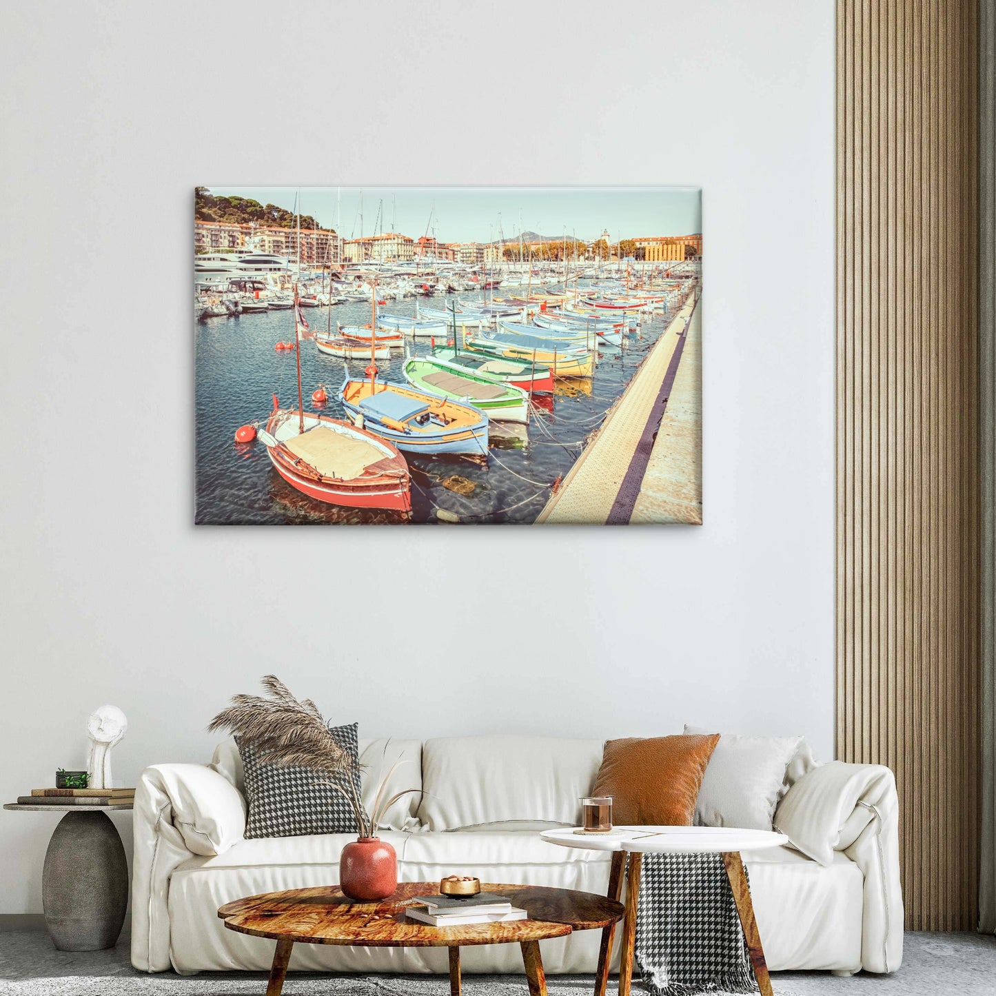 French Riviera Port Rustic Fishing Boats Mediterranean Harbour Wall Art Decor 100% Australian Made