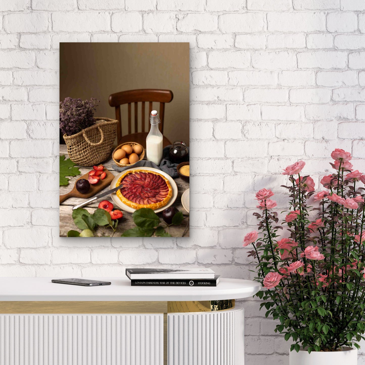 Rustic Fresh Plum Fruit Tart 40x60cm Metal Print Ready to Hang - Bella Home Decor