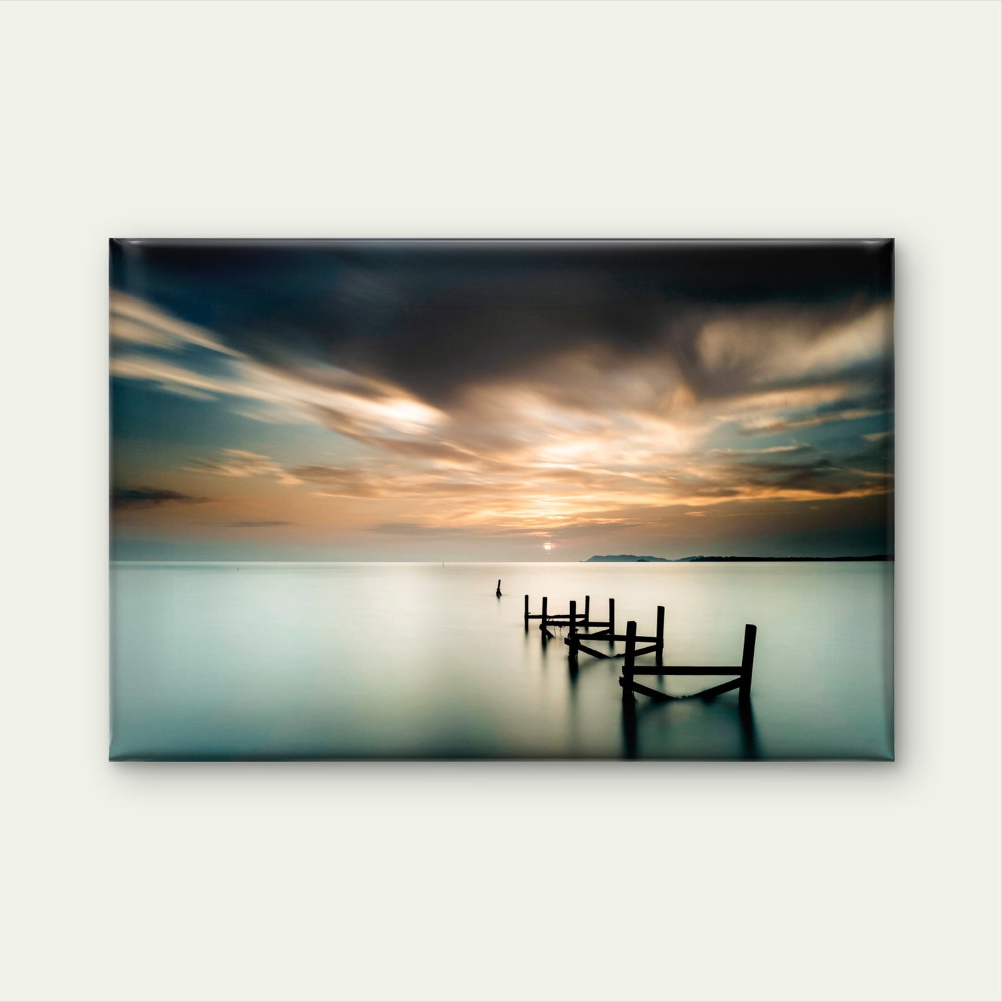An abandoned wooden jetty sits at sunset in Pasir Panjang, Port Dickson, Malaysia  Wall Art Decor 100% Australian Made