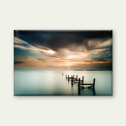 An abandoned wooden jetty sits at sunset in Pasir Panjang, Port Dickson, Malaysia  Wall Art Decor 100% Australian Made