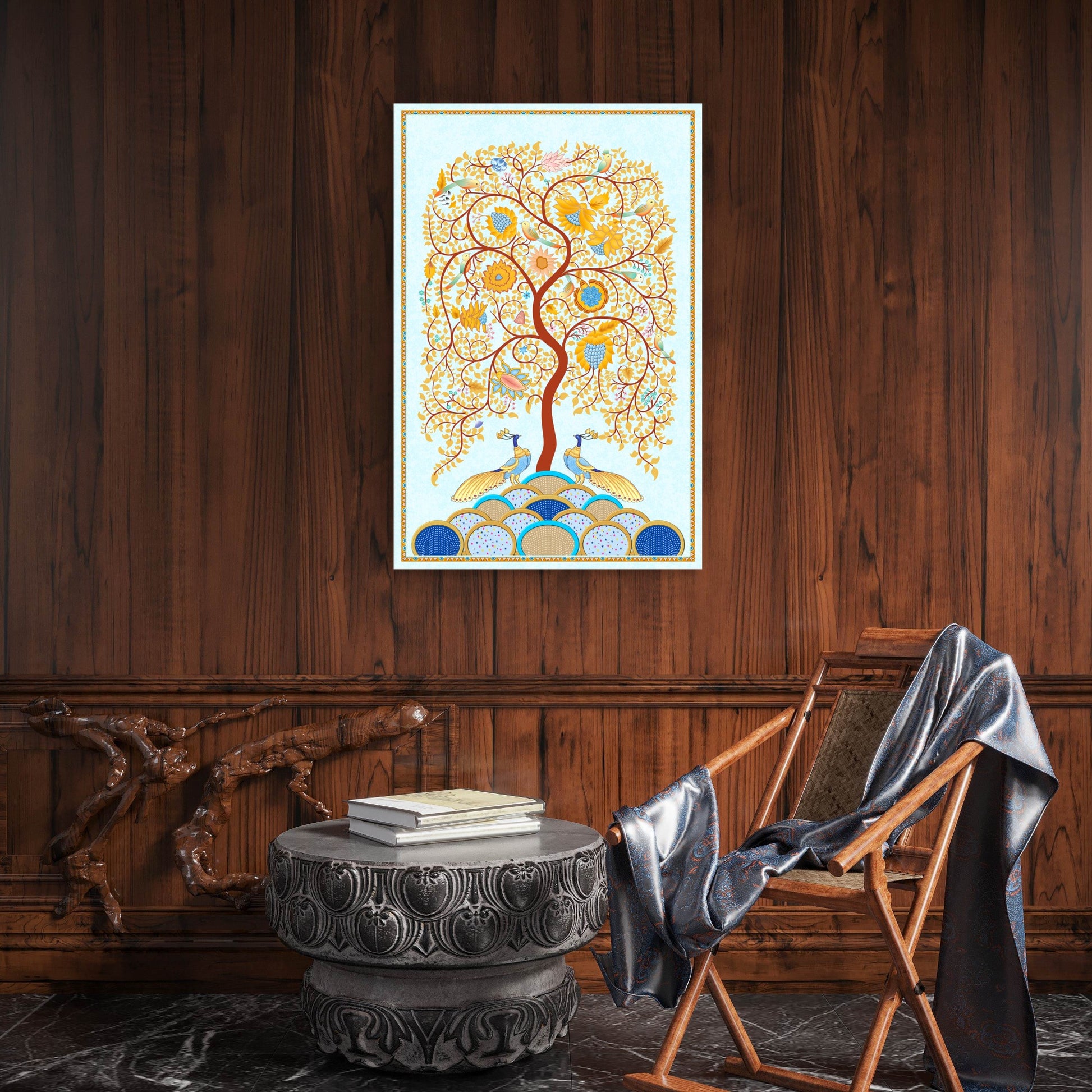 Tree of Life Peacock Art 60x90cm Metal Print Ready to Hang