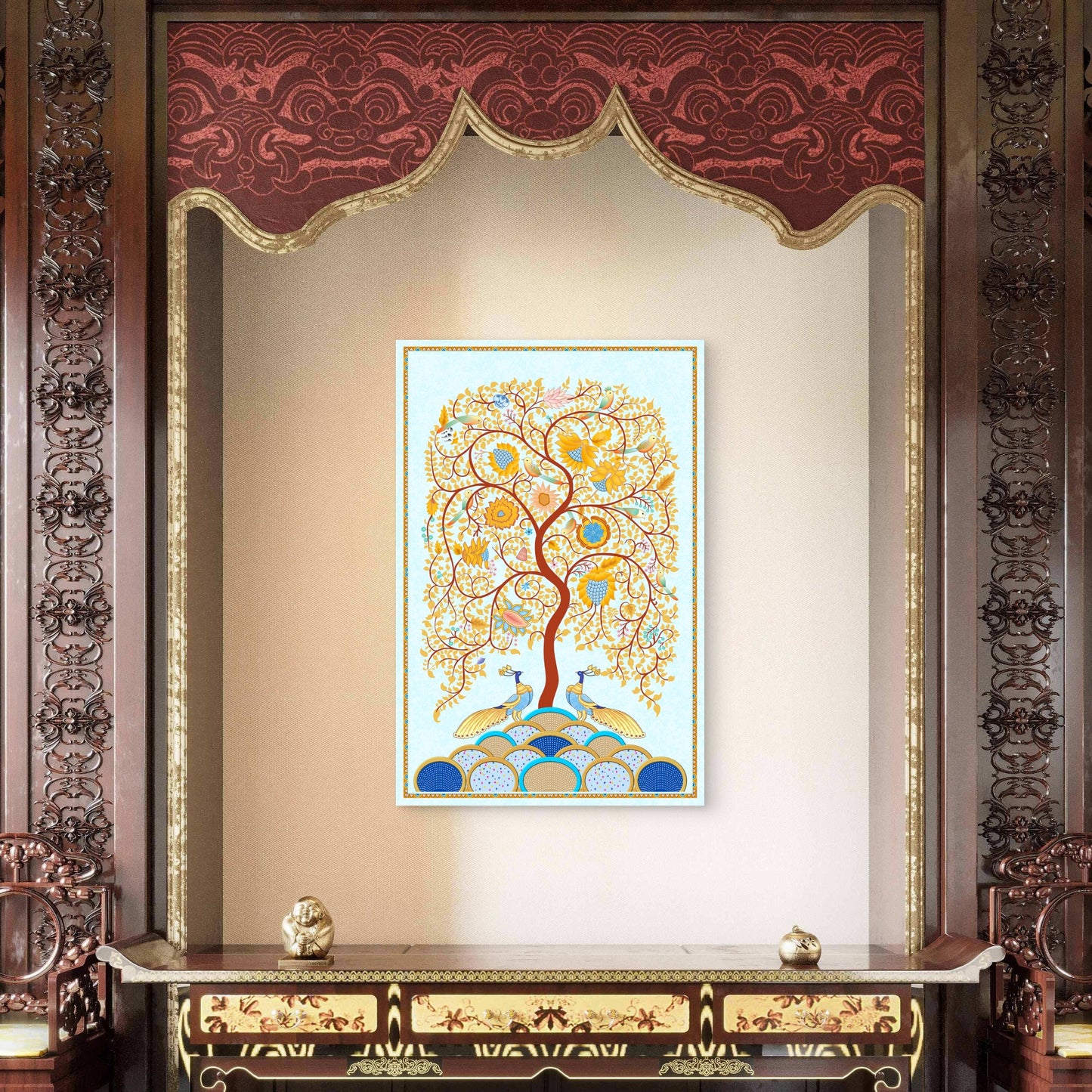 Tree of Life Peacock Art 40x60cm Metal Print Ready to Hang