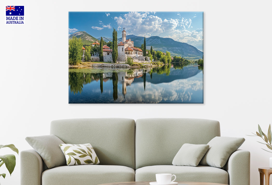 Church Landscape Cloudy Sky River Scenery Wall Art Decor 100% Australian Made