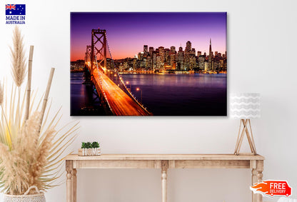 San Francisco Skyline and Bay Bridge at Sunset, California  Wall Art Decor 100% Australian Made