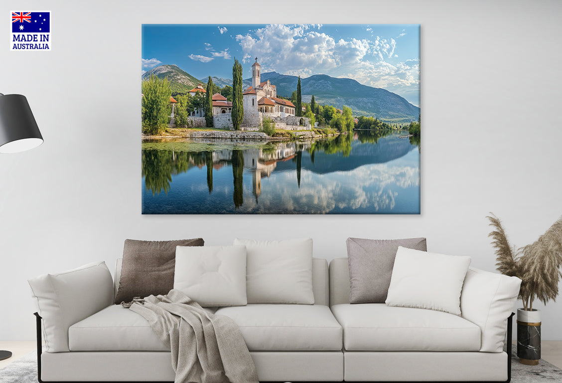 Church Landscape Cloudy Sky River Scenery Wall Art Decor 100% Australian Made
