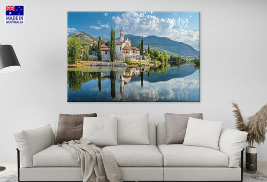Church Landscape Cloudy Sky River Scenery Wall Art Decor 100% Australian Made