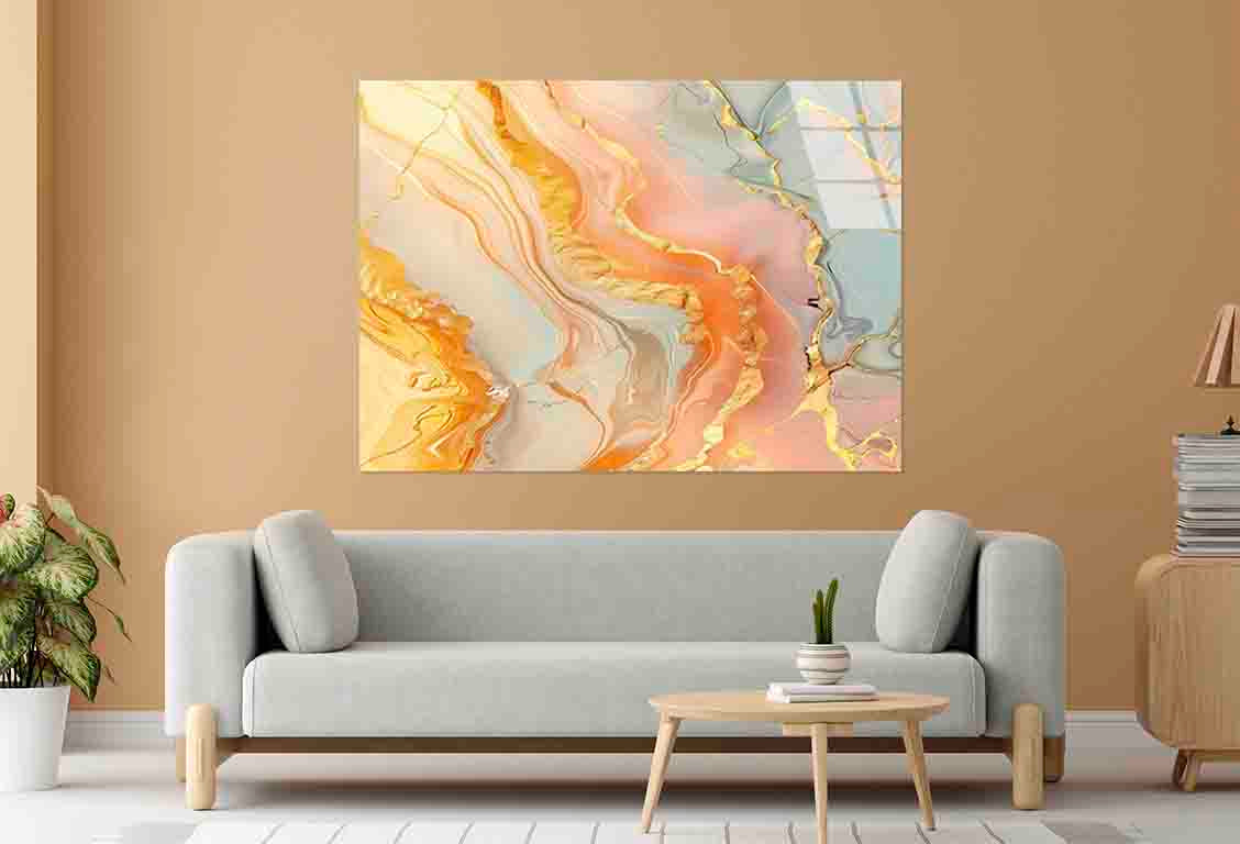 Peach Sage Marbled Tempered Glass Printing Wall Art Australian Made Quality - Bella Home Decor