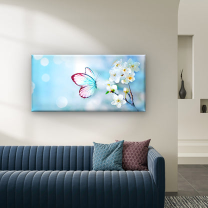Spring Butterfly Blue Blossom Wall Art Canvas Office Home Room Framed 120x60cm