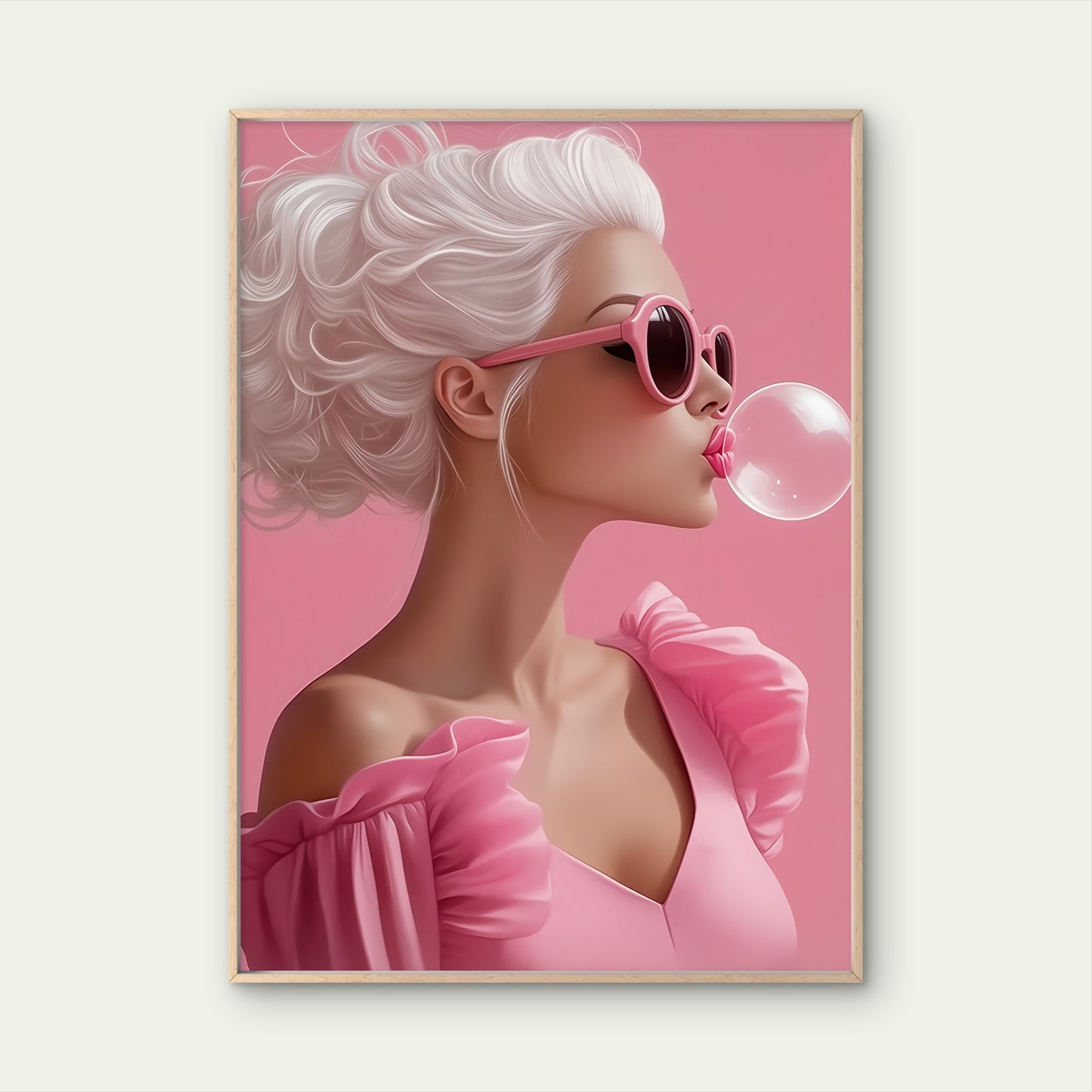 Pink Stylish Woman Blowing Bubbles Fashion Home Decor Premium Quality Poster Print Choose Your Sizes