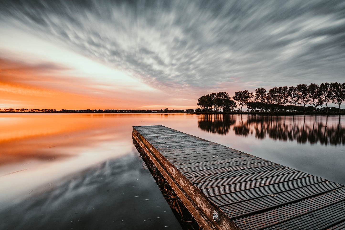 Wooden Lake Pier Sunset Dirkshorn Netherlands Wall Art Decor 100% Australian Made - Bella Home Decor
