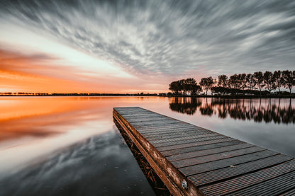Wooden Lake Pier Sunset Dirkshorn Netherlands Wall Art Decor 100% Australian Made - Bella Home Decor