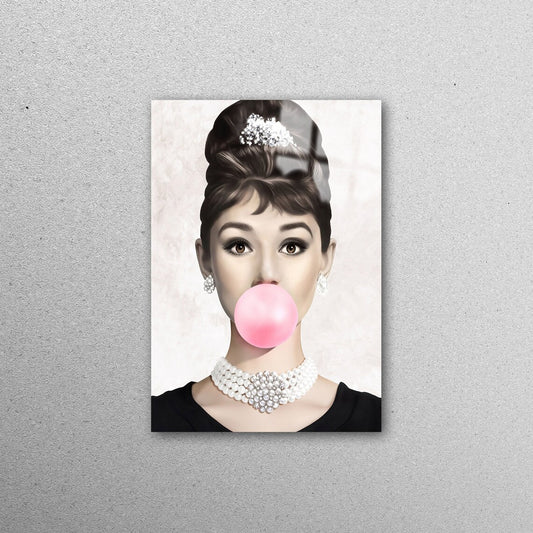 Audrey Hepburn Bubble Gum Acrylic Glass Print Tempered Glass Wall Art 100% Made in Australia Ready to Hang