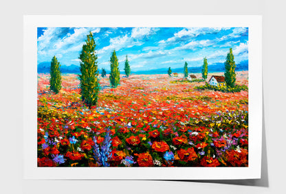 Flower Painting Field of Red Poppies Wall Art Limited Edition High Quality Print Unframed Roll Canvas None