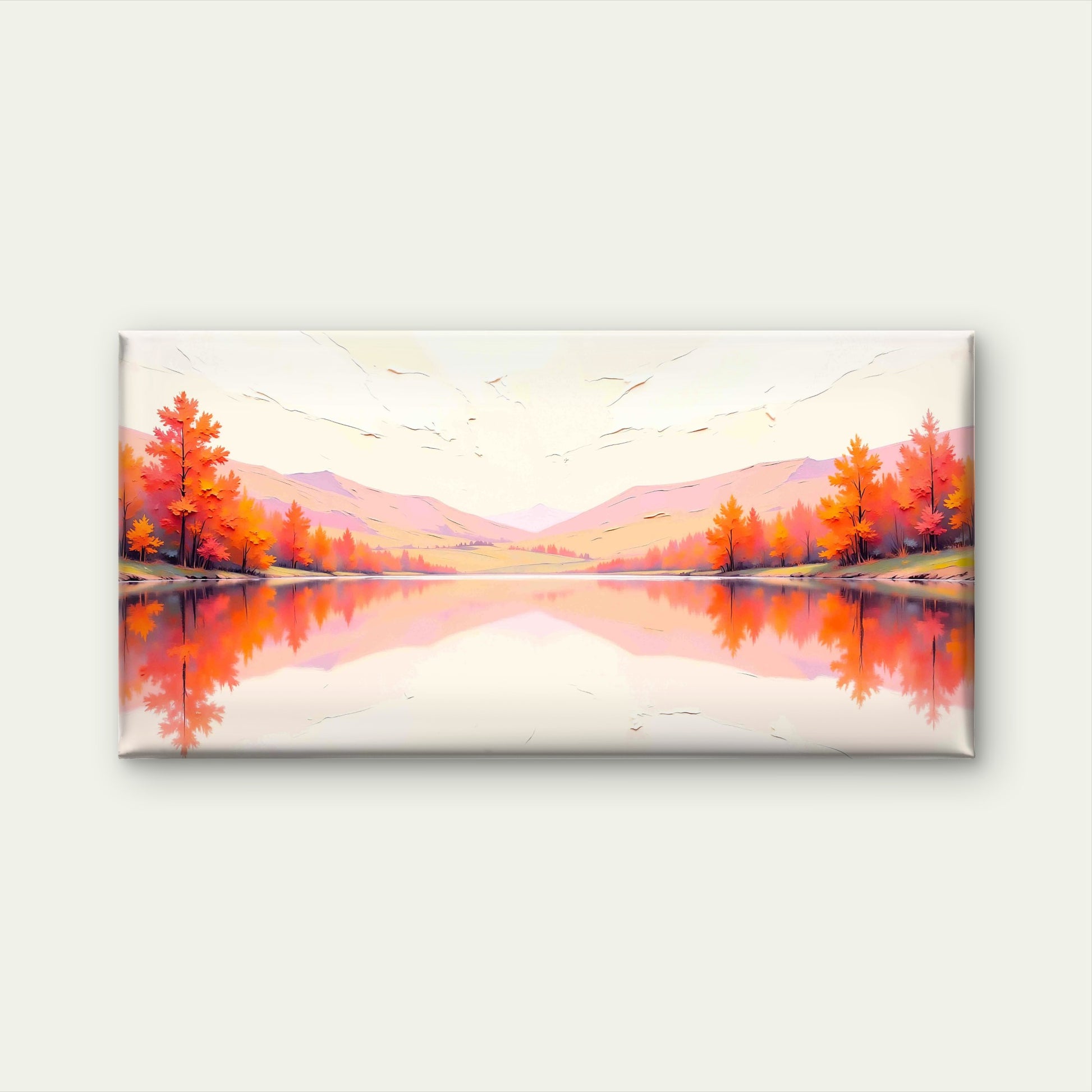 Fall Lake Reflection Mountain Wall Art Canvas Office Home Room Framed 120x60 cm - Bella Home Decor