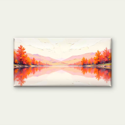 Fall Lake Reflection Mountain Wall Art Canvas Office Home Room Framed 120x60 cm - Bella Home Decor