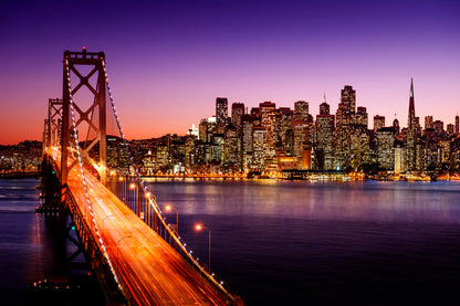 San Francisco Skyline and Bay Bridge at Sunset, California  Wall Art Decor 100% Australian Made