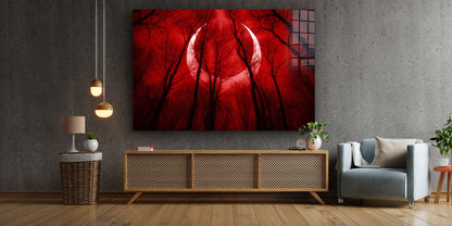 Red Sky Moon with Trees UV Direct Aluminum Print Australian Made Quality