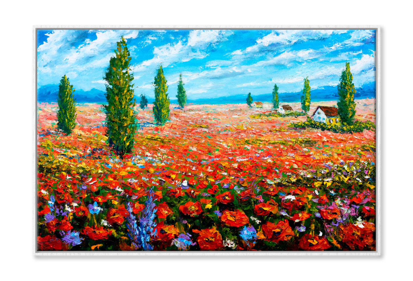 Flower Painting Field of Red Poppies Wall Art Limited Edition High Quality Print Canvas Box Framed White