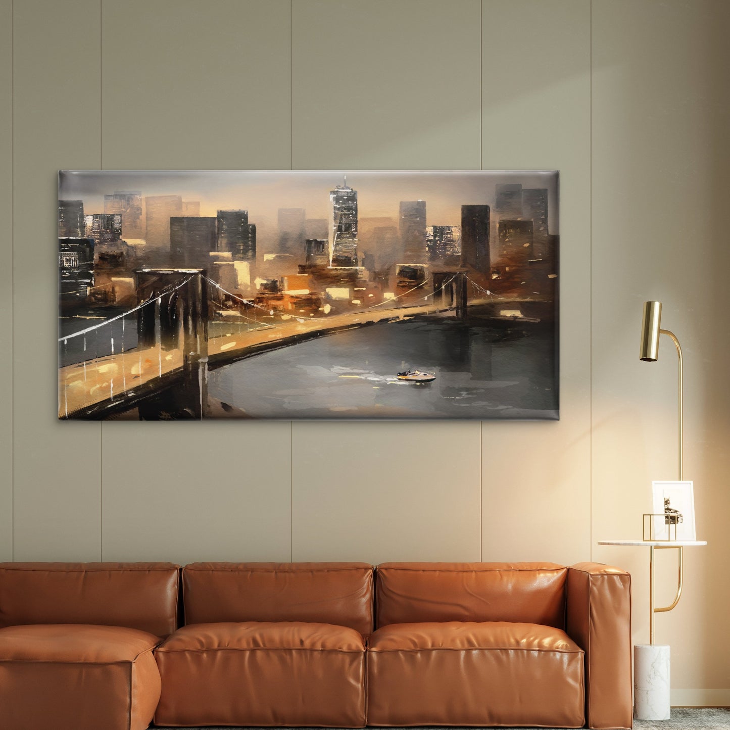 New York Brooklyn Bridge Night Wall Art Canvas Office Home Room Framed 120x60cm