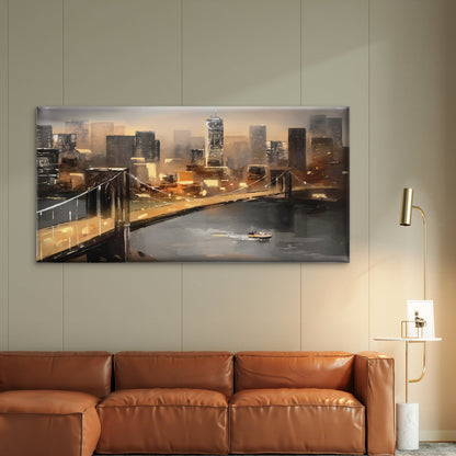 New York Brooklyn Bridge Night Wall Art Canvas Office Home Room Framed 120x60cm